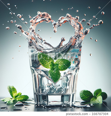 The water droplets in the glass are shaped like a heart. 108787304