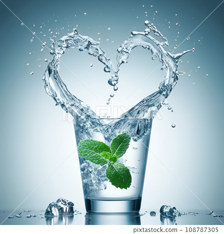 The water droplets in the glass are shaped like a heart. The water droplets in the glass are shaped like a heart. 108787305