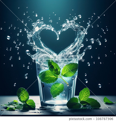 The water droplets in the glass are shaped like a heart. The water droplets in the glass are shaped like a heart. 108787306