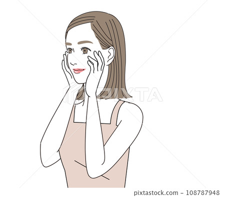 A woman cupping her cheeks with both hands A woman cupping her cheeks with both hands 108787948