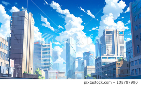 Anime style illustration of blue sky and urban skyscrapers "AI generated image" Anime style illustration of blue sky and urban skyscrapers "AI generated image" 108787990