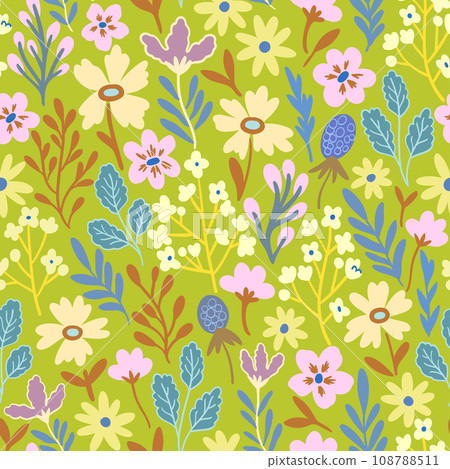 Floral seamless pattern in folk boho style. Ditsy print for textile, fashion and design. Vector illustration 108788511