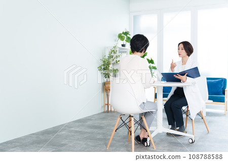 Patient receiving examination from doctor at hospital Patient receiving examination from doctor at hospital 108788588