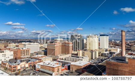 spokane downtown bank hotel street aerial view 108788797