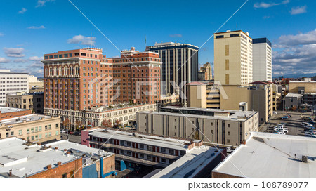 spokane downtown bank hotel street aerial view spokane downtown bank hotel street aerial view 108789077