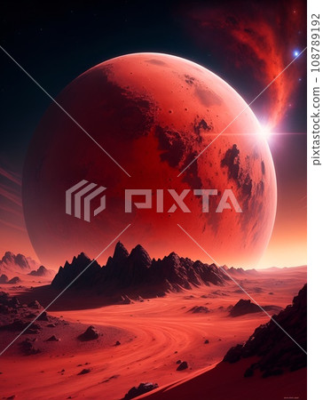 美麗的太空風景畫與紅地球行星 美麗的太空風景畫與紅地球行星 108789192