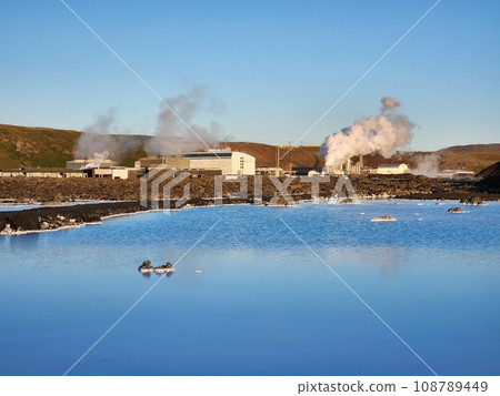 Svartsengi Geothermal Power Plant near Grindavik, Iceland on clear sunny day. 108789449