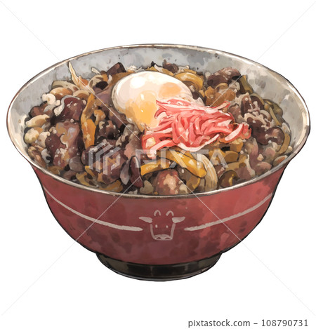 日式牛肉碗插畫配熱蛋 日式牛肉碗插畫配熱蛋 108790731
