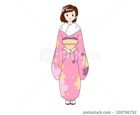 A bob girl wearing a pink kimono with a floral pattern A bob girl wearing a pink kimono with a floral pattern 108790792