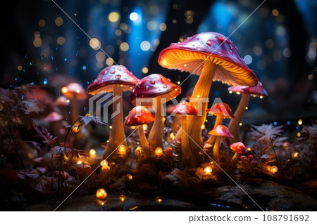 神奇森林中的發光蘑菇 - 夢幻般的自然美景 AI 圖像 神奇森林中的發光蘑菇 - 夢幻般的自然美景 AI 圖像 108791692