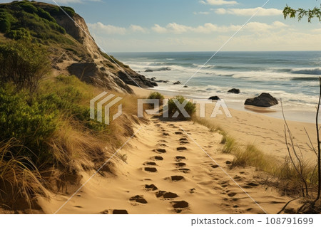 沙上刻下的腳印：一張讓你感受到旅程開始的風景照片 - AI image 108791699