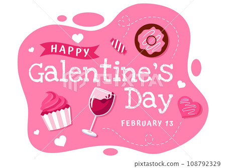 Happy Galentine's Day Vector Illustration on February 13th with Celebrating Women Friendship for Their Freedom in Flat Cartoon Background Design 108792329