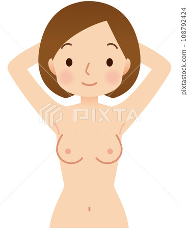Upper body of a woman with both hands raised Breast cancer self-check Medical care Upper body of a woman with both hands raised Breast cancer self-check Medical care 108792424