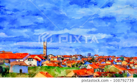 Illustration of a town with a tower 108792739