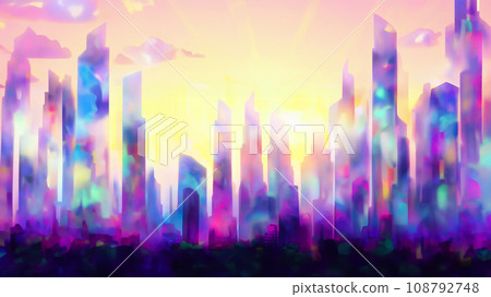 一座擁有柔和色彩的摩天大樓的城市剪影的插圖 108792748