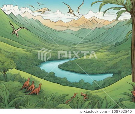 Dinosaur world background (AI illustration) Dinosaur world background (AI illustration) 108792840