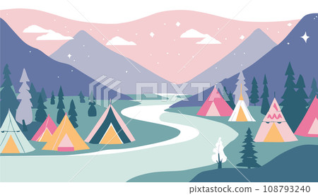 Simple camping illustration (riverside at night) 108793240