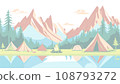 簡單的露營插畫（沿著湖泊） 108793272