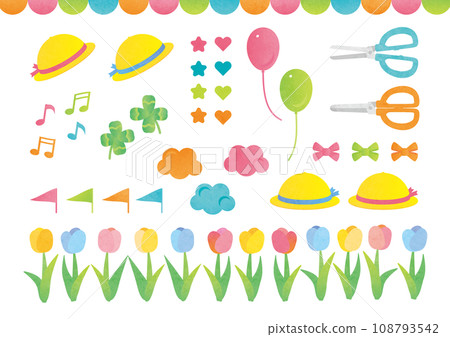 Watercolor style kindergarten motif illustration set Watercolor style kindergarten motif illustration set 108793542