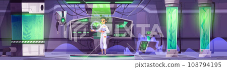 Female scientist in spaceship laboratory Female scientist in spaceship laboratory 108794195