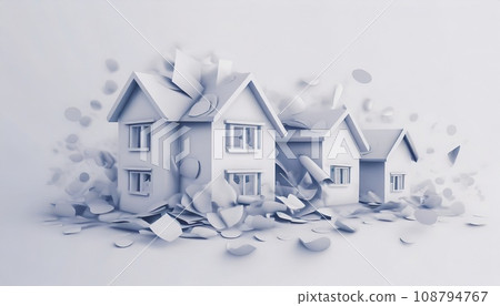 Image illustration of a disaster-stricken residence Image illustration of a disaster-stricken residence 108794767