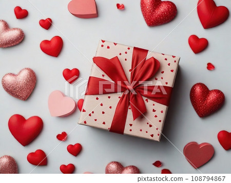 Background with hearts and a valentine s day gift 108794867
