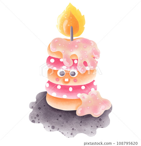 Watercolor painting of a sweet, romantic pink donut candle used for Valentine's Day and other important festivals. 108795620