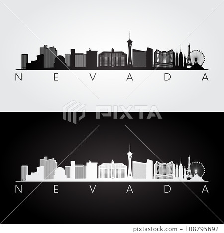 Nevada state skyline and landmarks silhouette Nevada state skyline and landmarks silhouette 108795692