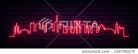 Red neon skyline of Fukuoka. Red neon skyline of Fukuoka. 108796079