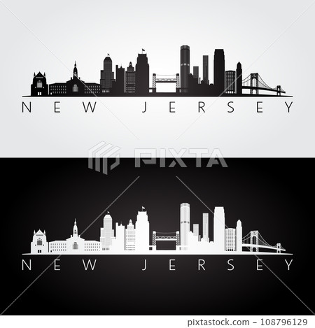 New Jersey state skyline and landmarks silhouette New Jersey state skyline and landmarks silhouette 108796129
