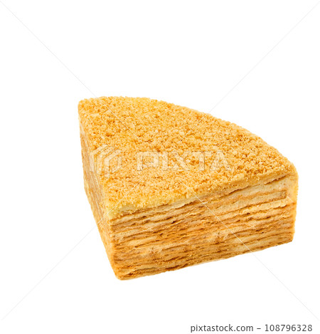 A piece of Cake Napoleon Cranberry with puff layers, custard, cranberry confit isolated on white A piece of Cake Napoleon Cranberry with puff layers, custard, cranberry confit isolated on white 108796328
