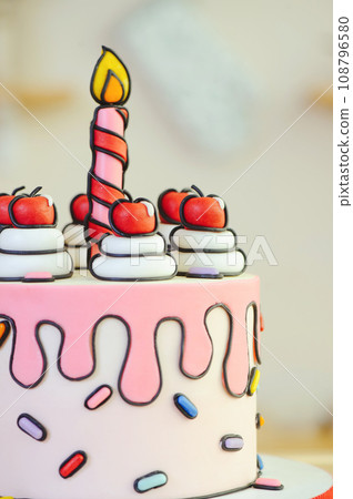 beautiful cake made in a cartoon style beautiful cake made in a cartoon style 108796580