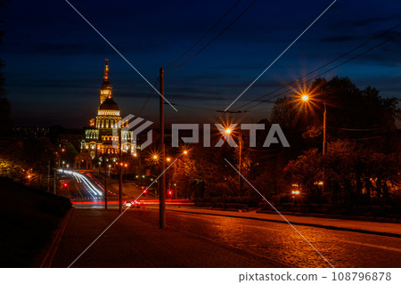 View of illuminated Annunciation cathedral at night in Kharkov, Ukraine View of illuminated Annunciation cathedral at night in Kharkov, Ukraine 108796878