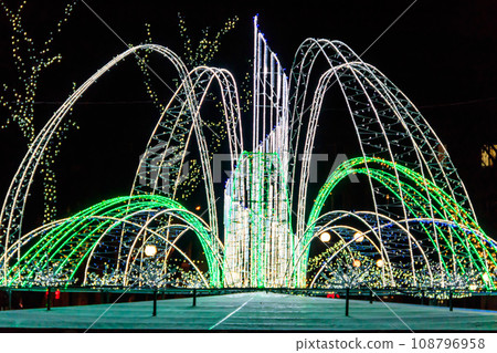 City park decorated with New Year and Christmas illumination 108796958