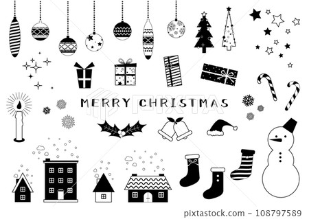 Cute Christmas illustration set - black and white 108797589