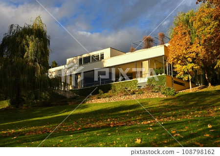 Villa Tugendhat Brno - Czech Republic. Beautiful autumn atmosphere in the park of the villa. Modern architecture of functionalist and internationalist German architect Ludwig Mies van der Rohe. UNESCO 108798162