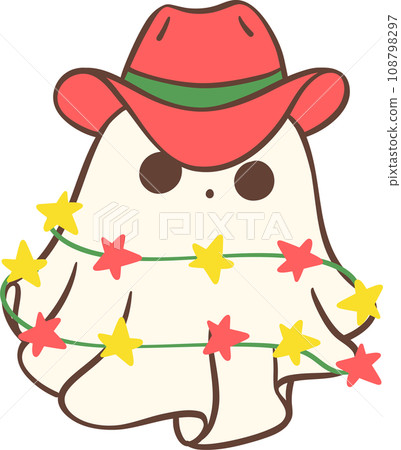 Christmas Cowboy Ghost, Kawaii cartoon hand drawing 108798297