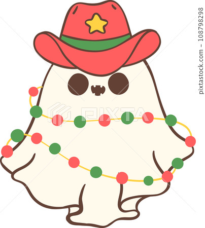 Christmas Cowboy Ghost, Kawaii cartoon hand drawing Christmas Cowboy Ghost, Kawaii cartoon hand drawing 108798298