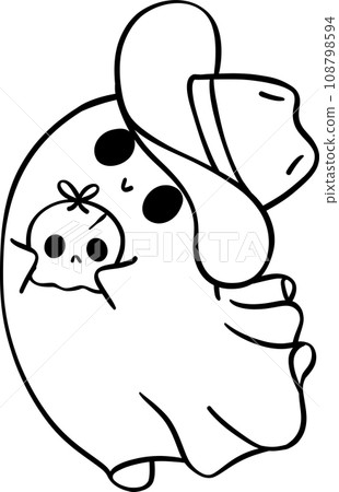 Christmas Cowboy Ghost outline, Kawaii cartoon hand drawing 108798594