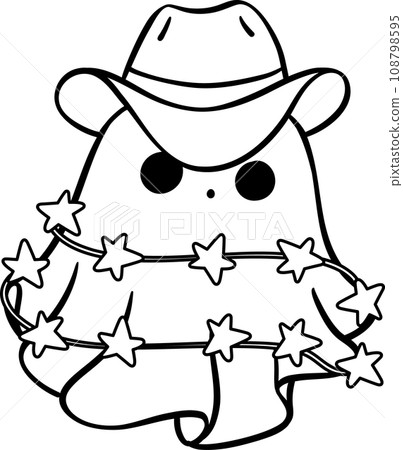 Christmas Cowboy Ghost outline, Kawaii cartoon hand drawing Christmas Cowboy Ghost outline, Kawaii cartoon hand drawing 108798595
