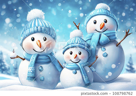 Merry christmas and happy holidays greeting card. Winter xmas snowmans for a happy Christmas and New Year. 108798762