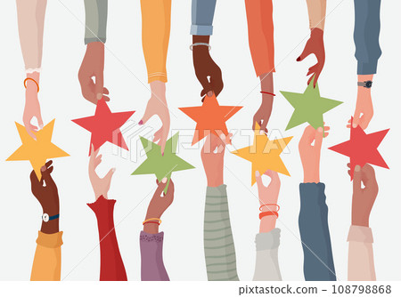 Customer feedback concept. Hand giving a star to another hand.Customer service Rating concept.Opinion and evaluation of the consumer or customer on quality and assistance.Rating.Survey 108798868