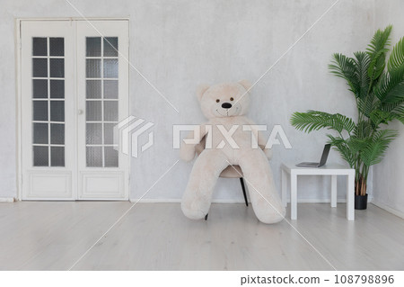 Toy polar teddy bear sitting on chair in room interior 108798896