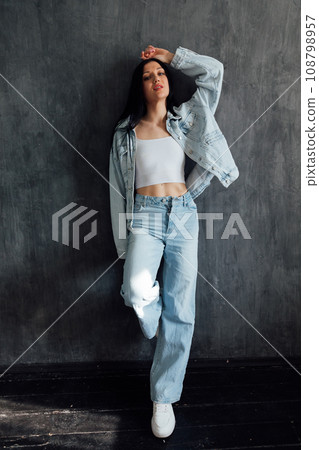 Portrait of a beautiful brunette woman in denim clothes 108798957
