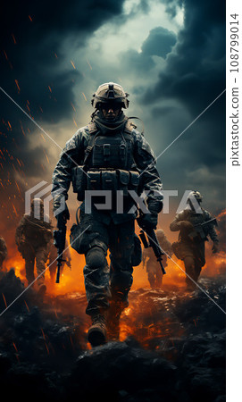 Courageous Soldiers in Battlefield Combat  Protecting Nation Military Duty and Bravery, Ai Generative 108799014