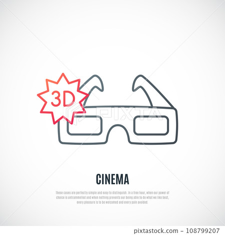 3D cinema glasses line icon isolated on white background. 3D cinema glasses line icon isolated on white background. 108799207