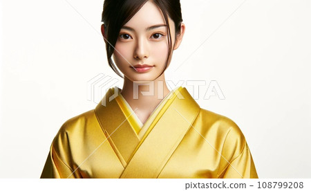 woman wearing yellow kimono 108799208