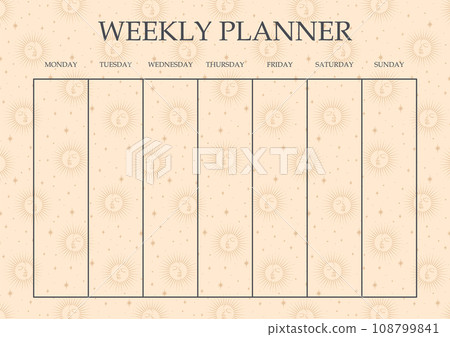 Time management weekly planner design in pastel colors 108799841