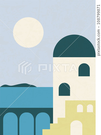 Illustration of Santorini island. Summer holiday in Greece. Modern aesthetic illustration. Illustration of Santorini island. Summer holiday in Greece. Modern aesthetic illustration. 108799871