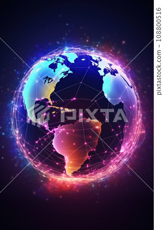 Global world telecommunication network with nodes connected. Generative AI Global world telecommunication network with nodes connected. Generative AI 108800516
